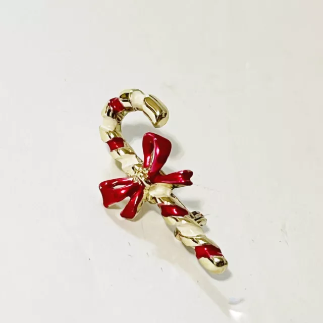 Tiny Gold Red And White Candy Cane Brooch Pin Holiday Christmas