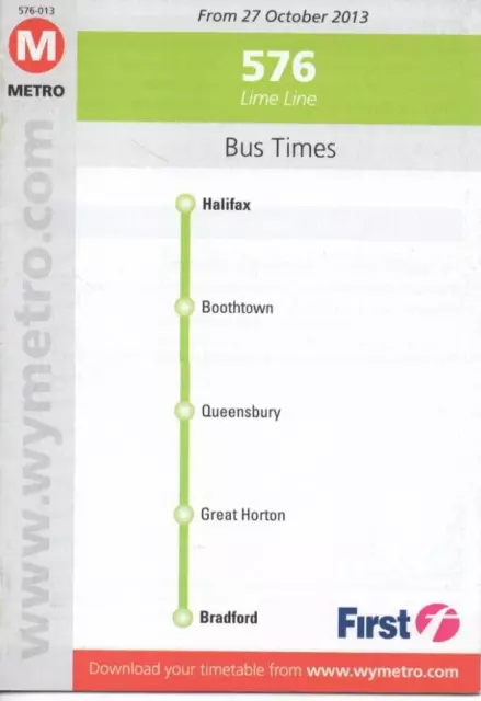 Metro Bus Timetable - 576 - Halifax-Boothtown-Bradford - October 2013 - First