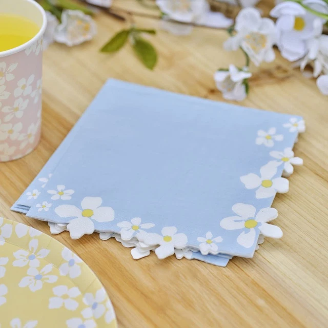 Floral Paper Napkins | White Blue Flower Tableware Afternoon Tea Party x 16