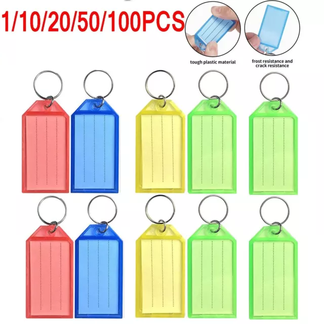 1-100Pc Plastic Key Chain ID Tags with Ring Labels Window for Backpack Luggage