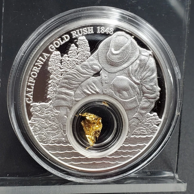2016 NIUE $5 1 OZ .999 SILVER California Gold Rush with 24K GOLD LEAF