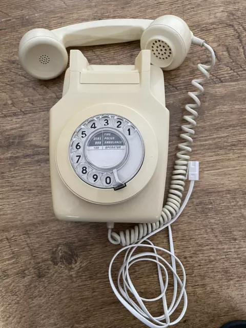 Vintage Gpo 741 Wall Mounted Rotary Dial Telephone -Beige- Modern Cable