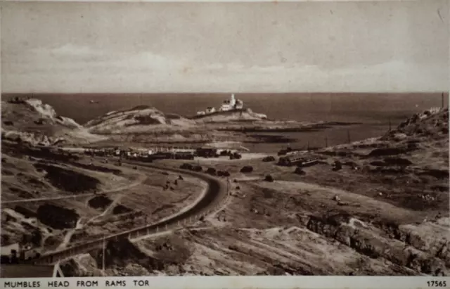 Original J Salmon B&W Postcard Mumbles Head from Rams Tor Glamorgan Wales RPPC