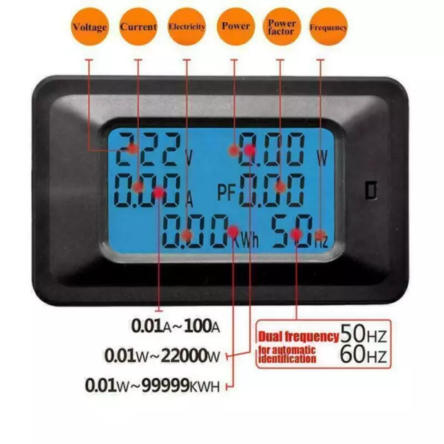 LCD Digital Panel Power Watt Meter Monitor Voltage Voltmeter Ammeter AC 100A