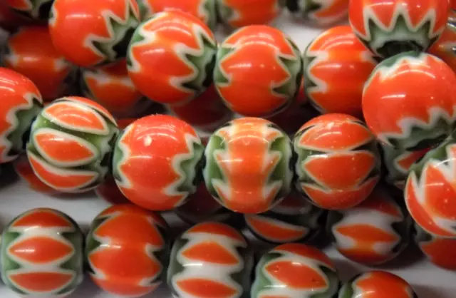 Strand Pumpkin Chevron Trade Beads African Style  ( READ )  Bin 88  #K Med Red 2