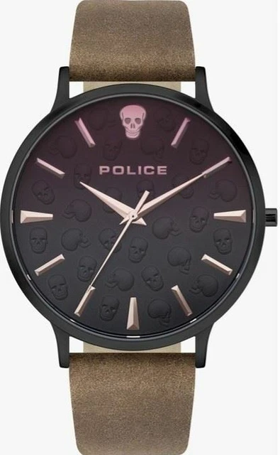 Police Tasman Orologio da Uomo Con Cinturino IN Pelle Marrone E Quadrante Nero
