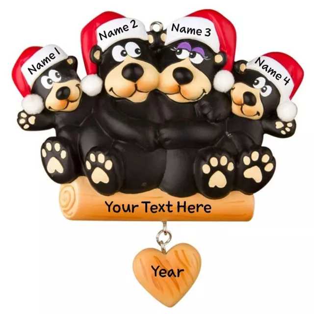 Personalized BLACK BEAR FAMILY of 2-3-4-5-6 Christmas Tree Ornament GIFT