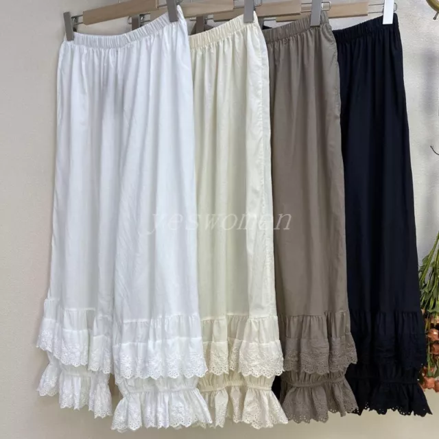 Women Pure Cotton Pettipants Culotte Slip Lace Capri Pants Bloomers Split Skirts