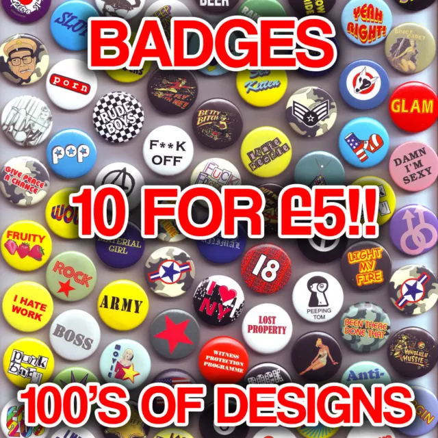 Mixed Button Pin Badges. Adult Designs Novelty Cheap Clearance Stock BADGE