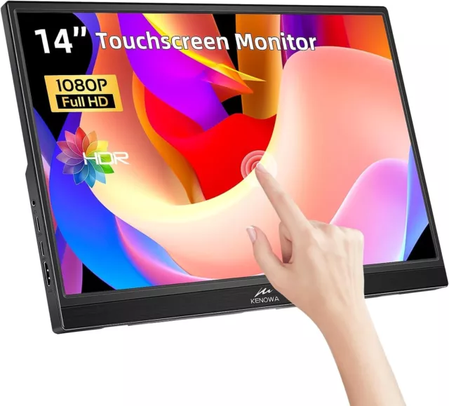 Portable Monitor Touchscreen Kenowa 14" HDR 1080P IPS Full HD Eye Care Display