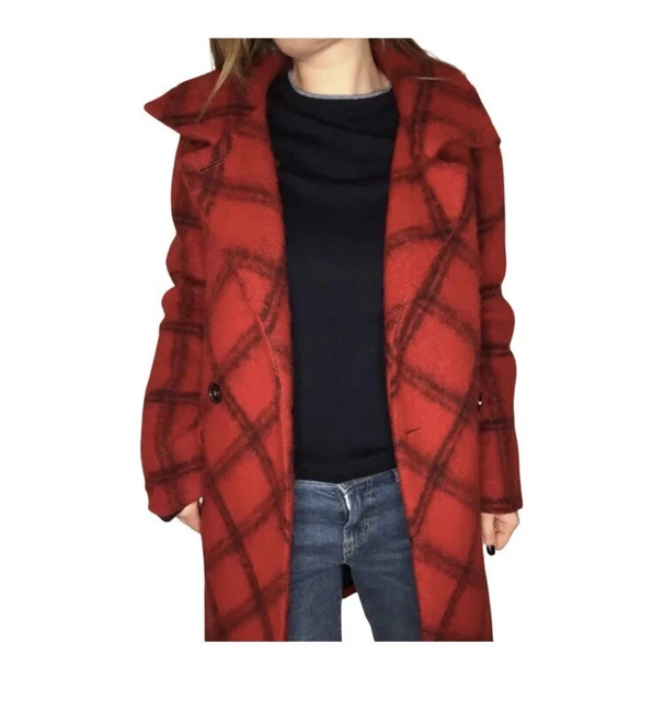 LONG MANTEAU EN Laine femme À Carreaux Marque Caroll Taille 38 EUR