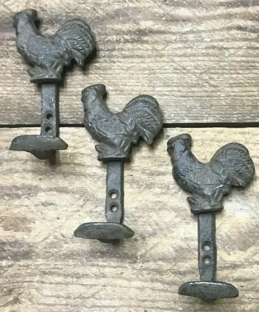3 Roster Chicken Farm Coat Key Farmhouse Hooks Hat Wall rustic cast iron hanger