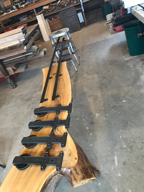 4 antique Medina Mfg Co. barn door rollers with track architectural salvage 4