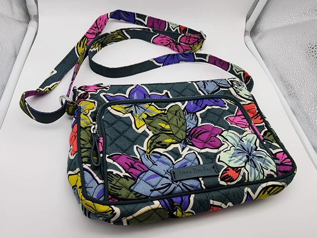 Vera Bradley Iconic RFID Little Hipster Crossbody Purse Falling Flowers Green