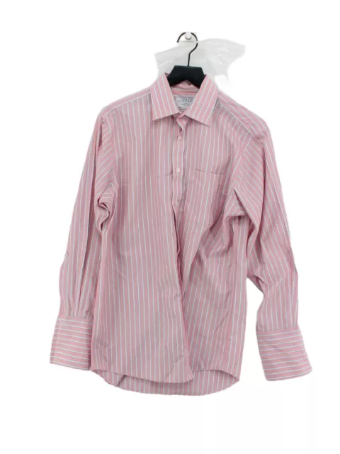 Charles Tyrwhitt Men's Shirt Collar: 15.5 in Pink Striped 100% Cotton Basic