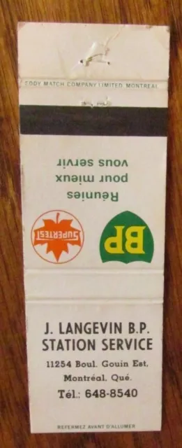 Supertest - Bp Gas Station Matchbook Cover: J. Langevin (Montreal, Quebec) -K23