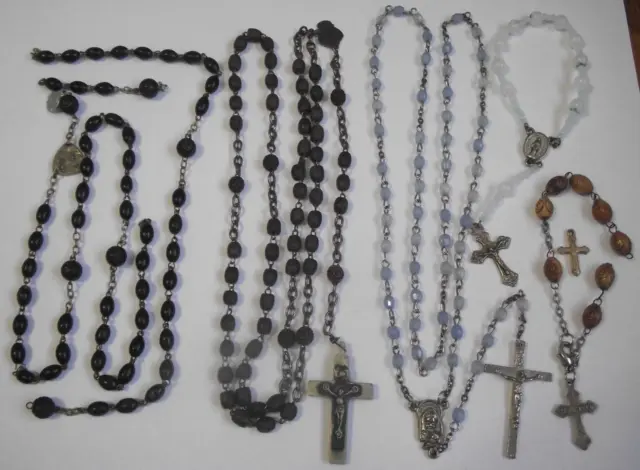 Vtg lot plastic rosary making craft parts blue white beads off white  crucifix