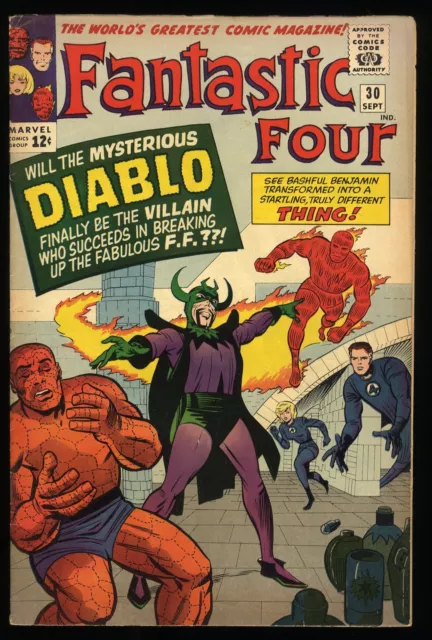 Fantastic Four #30 FN 6.0 1st Appearance Diablo! Jack Kirby Art! Marvel 1964
