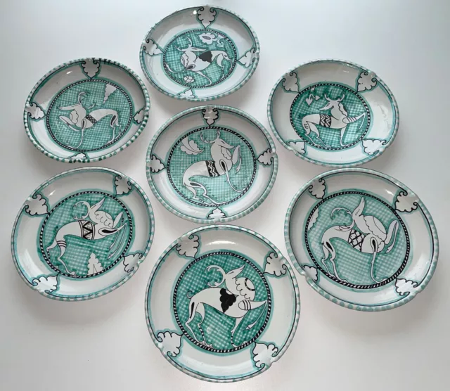 Vintage Mid Century Modern Italian Pottery Plate Set Ciaurro Orvieto Signed Rare