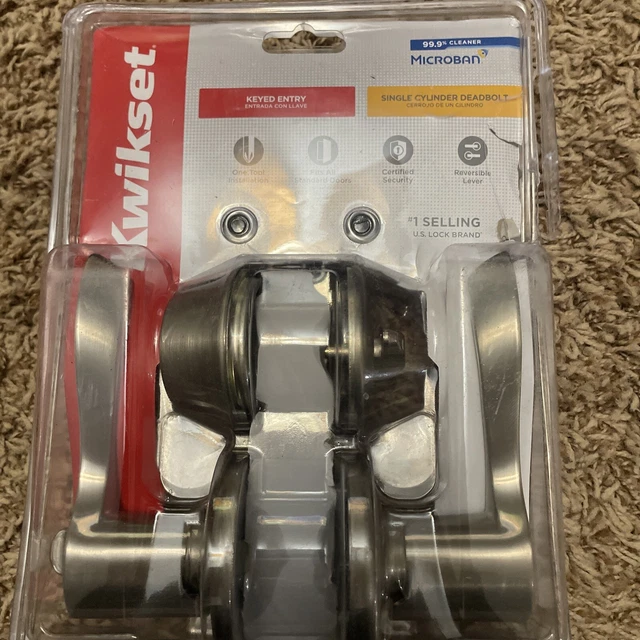 Kwikset Balboa Exterior Entry Door Handle & Deadbolt Combo Pack In Satin Nickel