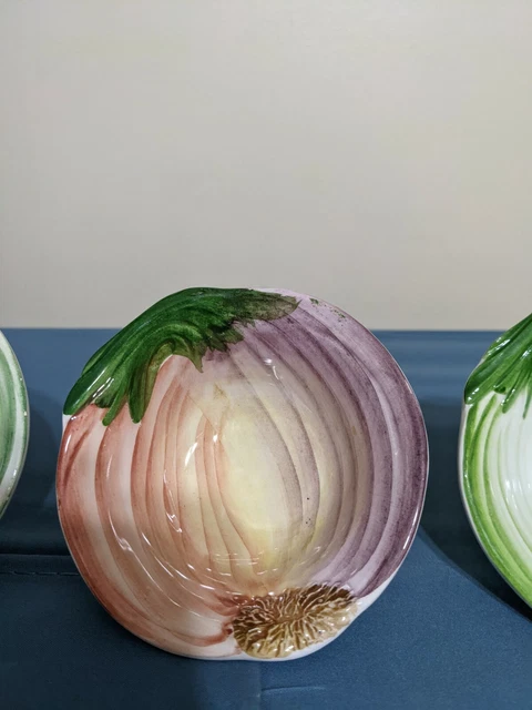Vintage Italy Majolica Pottery Porcelain 3 Piece Onion Bowl Dishes Set Mint 3