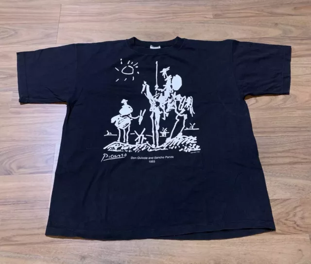 Vintage Pablo Picasso Don Quixote Sancho Panzo Art T-shirt Adult Medium Black Vintage Pablo Picasso Don Quixote Sancho Panzo Art T-shirt Adult Medium Black