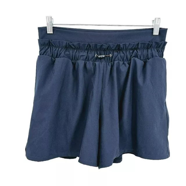 Zella Getaway High Waisted Shorts L Navy Blue Paperbag Elastic Built In Running