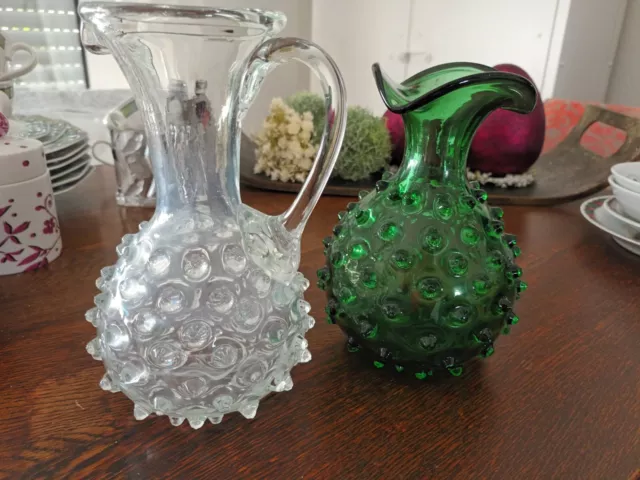 Noppen Glas Empoli Vase grün und weiss! Mundgeblasen!