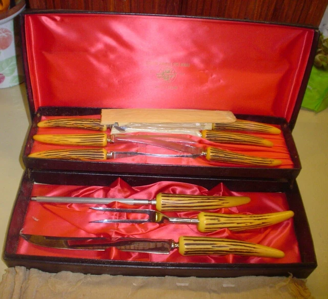 VINTAGE 1950S BAKELITE E Parker & Sons Sheffield England Stainless 9pc