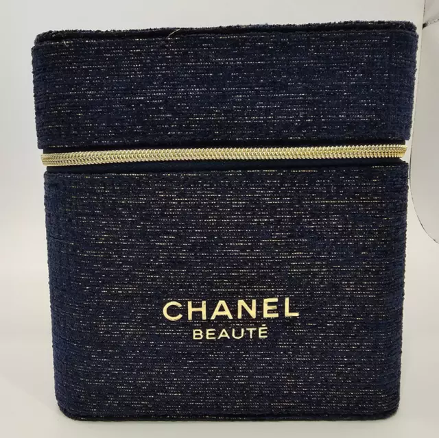 CHANEL BEAUTE Beauty VIP GWP Gift Navy & Gold Makeup Travel Cosmetic Box Case