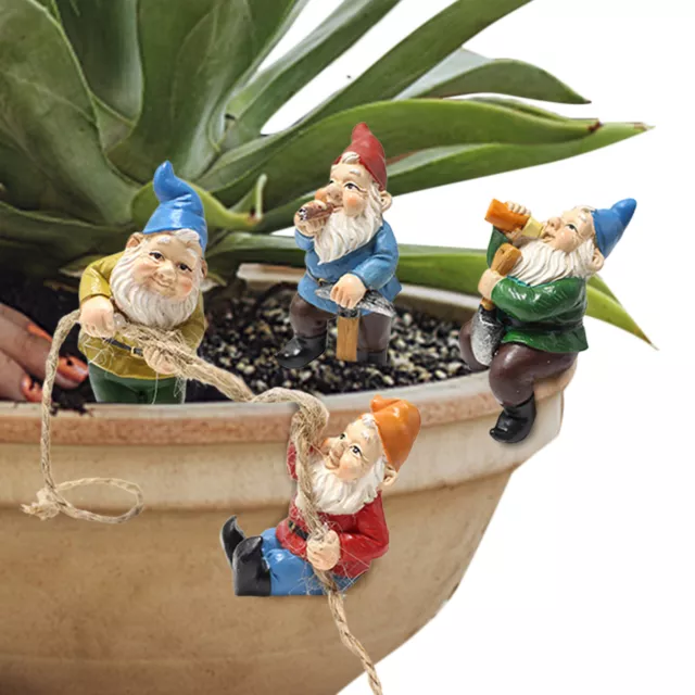 4pcs Mini Fairy Garden Gnomes Statue Climbing Rope Gnomes Decoration Ornament