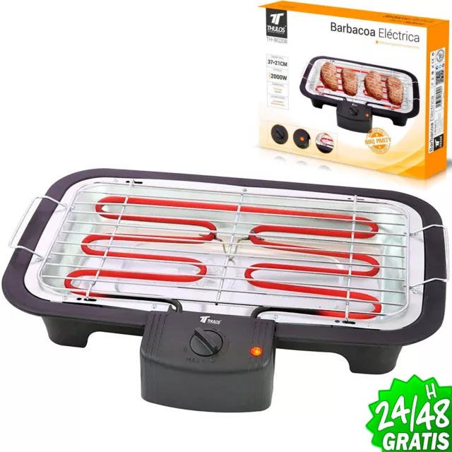 Barbacoa Electrica Parrilla Grill 37x21cm 2000W 2 Alturas Termostato Regulable