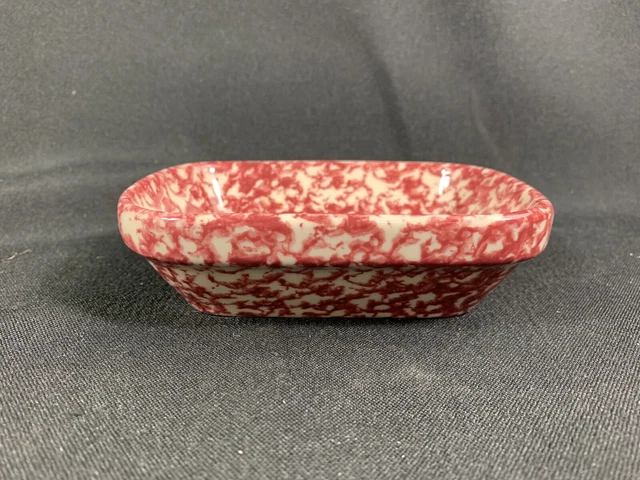 Workshops of Gerald E Henn Pottery Red Spongeware Relish Dish Snack Soap Trinket