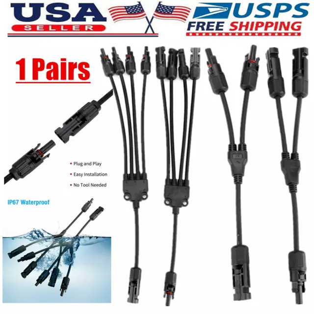 Waterproof Y Branch Solar Panel Cable Wire Connector MMF FFM Set Wire T Splitter