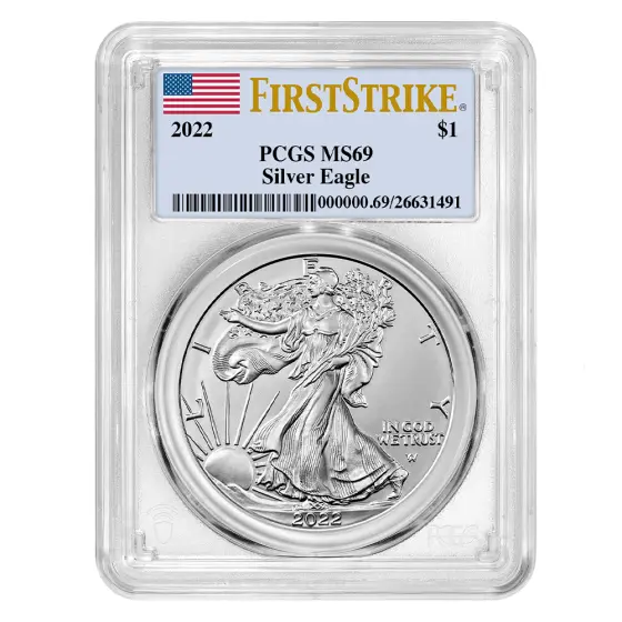 2022 $1 American 1oz 999 Fine Silver Eagle T2 First Strike PCGS MS69 graded coin