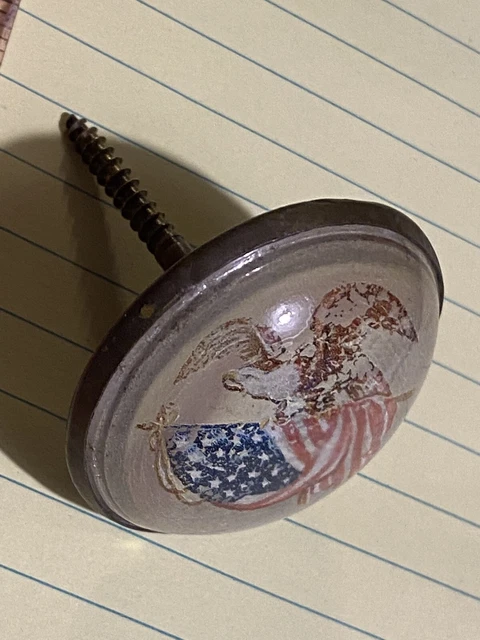 Rare Antique American Eagle Flag Brass & Glass Drawer Pull Or Curtain Tie Back