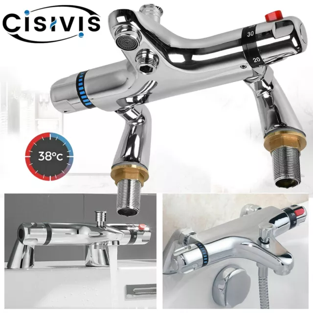 Chrome Bathroom Thermostatic Bath Shower Mixer Taps Deck Mounted Valve Bar Tap
