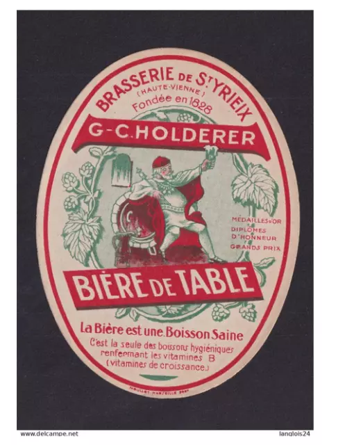 Ancienne étiquette Alcool France Bière Brasserie de St Yrieux Holderer Homme 2