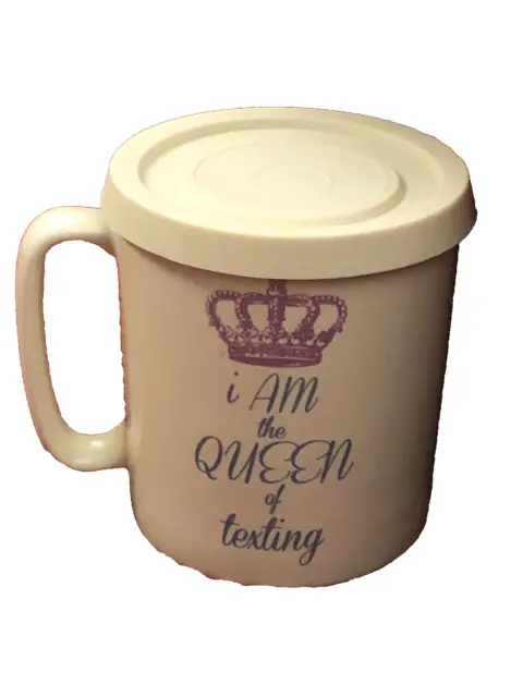 Coffee Mug Rubber Lid  Pink Crown I AM THE QUEEN OF TEXTING Oversize