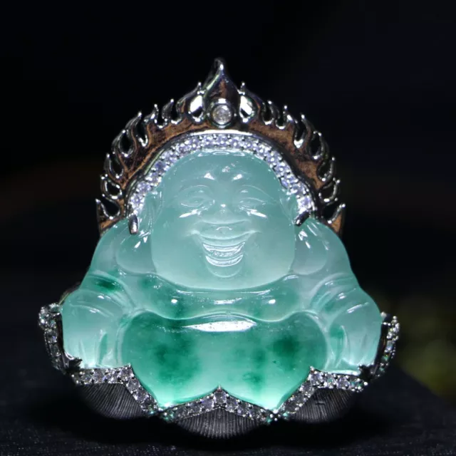 Perfect. High Ice Chinese Jade Precision Carved Laughing Buddha Pendant Y87