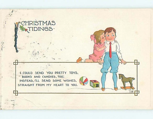 Divided-Back christmas GIRL GIVES BOY CHRISTMAS KISS BY HORSE PULL TOY o4001