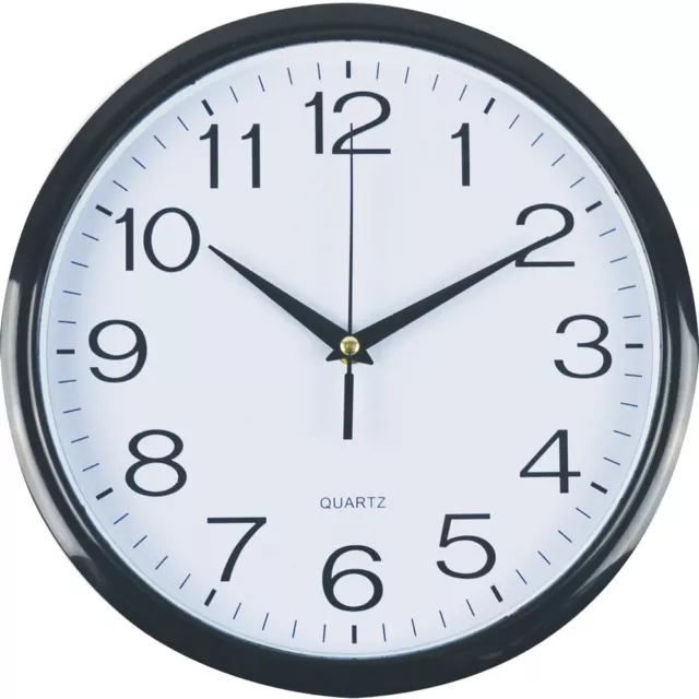 ITALPLAST WALL CLOCK 30cm Black Frame/White Face (Glass Face)