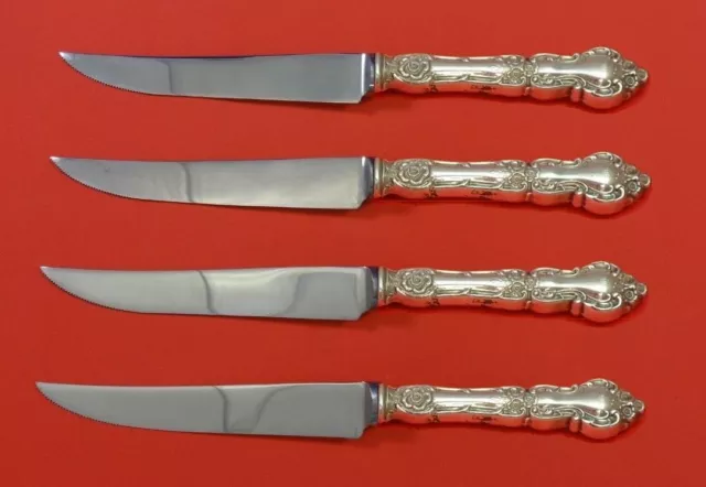 Meadow Rose by Wallace Sterling Silver Steak Knife Set 4pc HHWS  Custom 8 1/2"