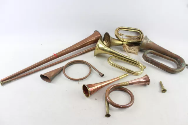 Copper Brass Horns Vintage Bugles of Various Styles & Size x 7 3652g