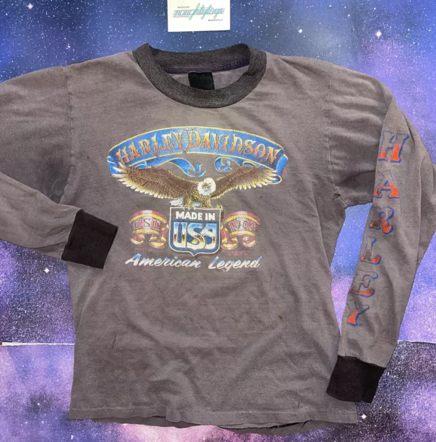Vtg Harley Davidson 3D Emblem Long Sleeve T Shirt American Legend 80’s Mens XS