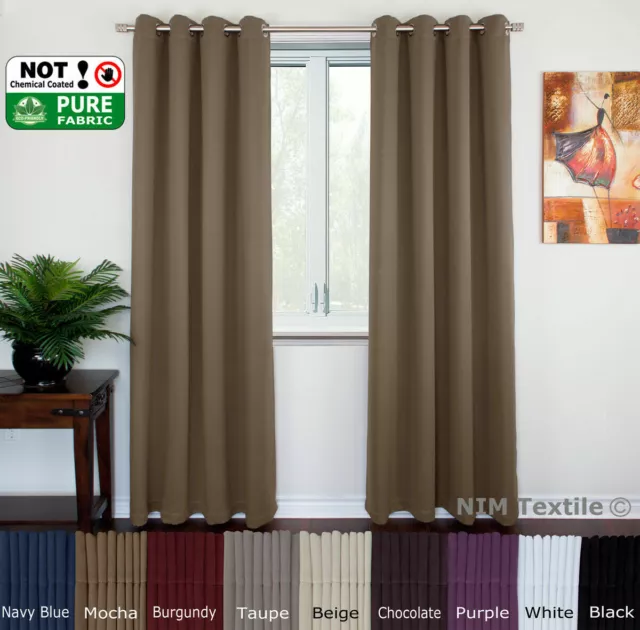 NEW Pure Fabric BLACKOUT BLOCKOUT Thermal Insulated EYELET Top Curtains PAIR