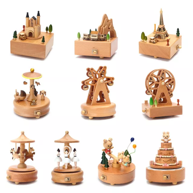 Wooden Music Box Wind Up Cartoon Musical Boxes Gift Desk Decoration Ornament