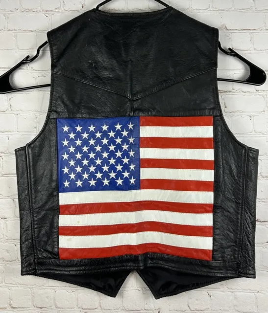 Leather Gallery Motorcycle Vest Size Large Black Leather American Flag