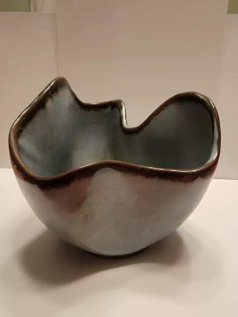 Vtg Frankoma Pottery F29 Flame Blue/Brown Freeform Handkerchief Bowl Planter MCM