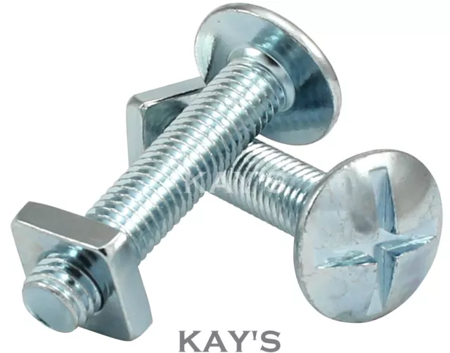 M5 M6 M8 M10 Roofing Bolts & Square Nuts Cross Slotted Dome Head Screws Zinc Bzp